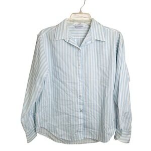 Vtg Miss Fashionality Button Down Shirt Coastal Preppy Blue White Junior's 13-14